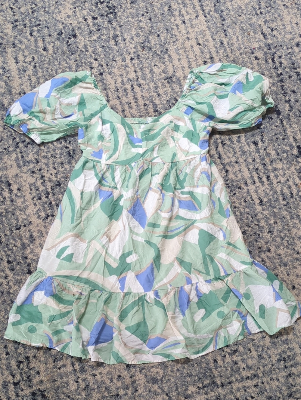 Nine West Puff Sleeve Mini Dress Green Blue Abstract Print Women's Medium